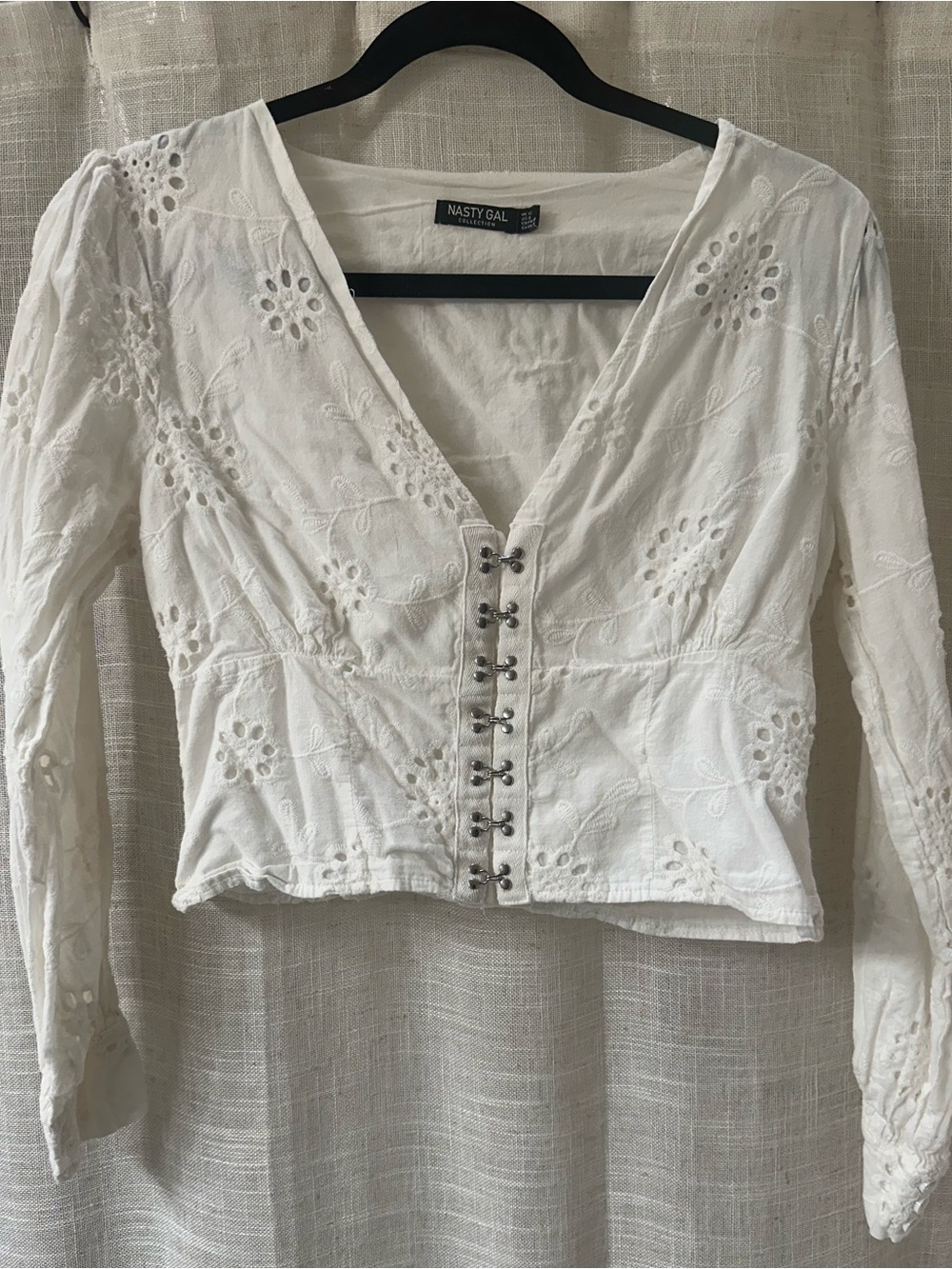 Nasty Gal White Embroidered Eyelet Top